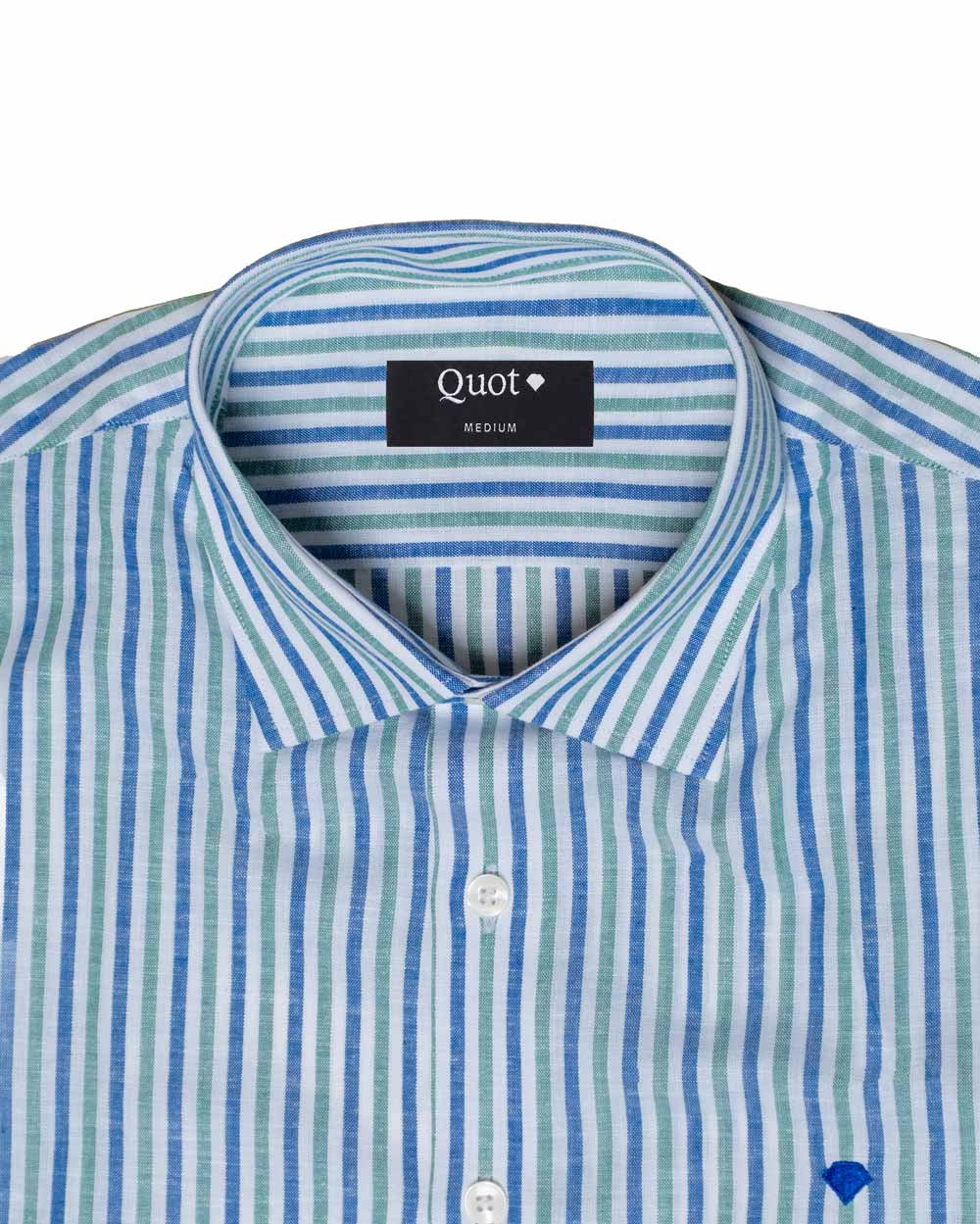 Camisa de Algodón Premium Look Linen Azul Verde