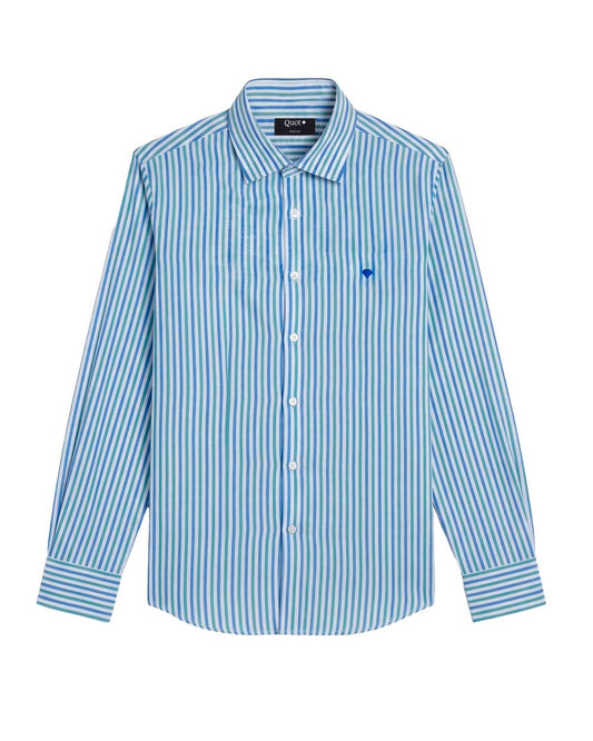 Camisa de Algodón Premium Look Linen Azul Verde