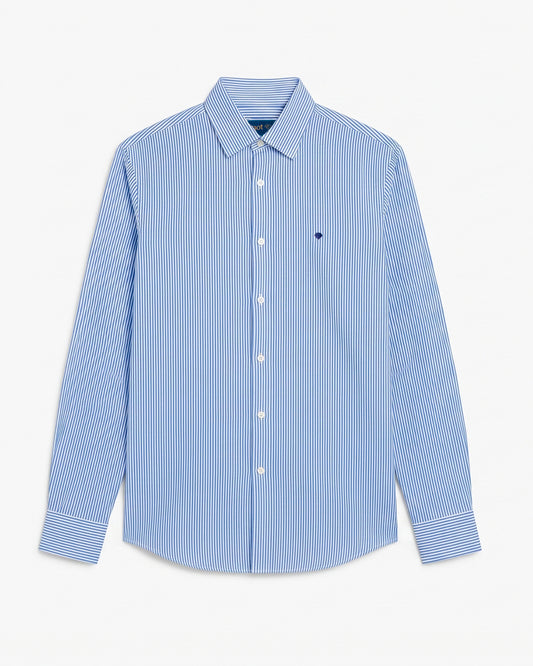 Camisa Algodón Raya Delgada Azul