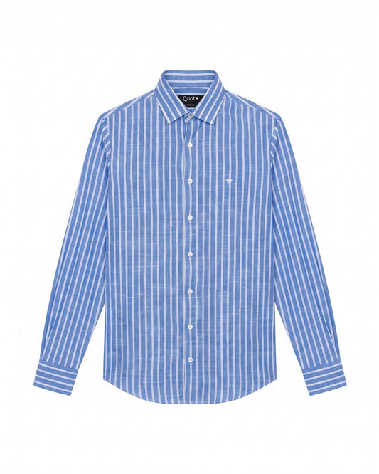 Camisa de Algodón Premium Look Linen Azul