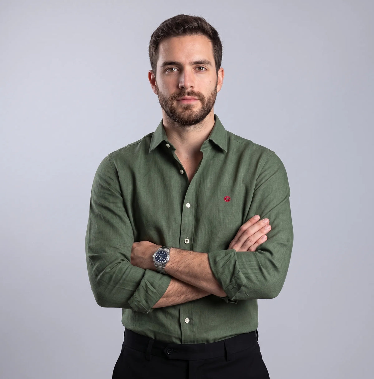 Camisa Lino Premium Olive 100% Natural