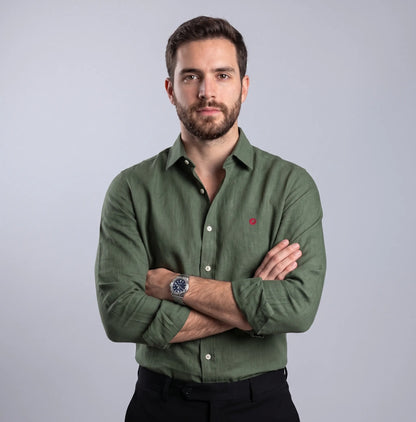 Camisa Lino Premium Olive 100% Natural