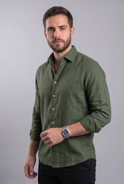 Camisa Lino Premium Olive 100% Natural