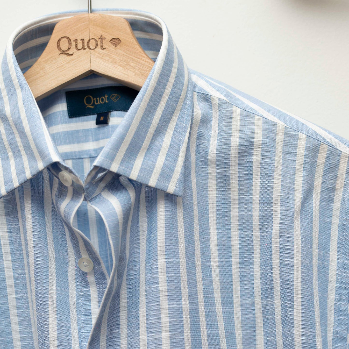 Camisa 100% algodón - Apariencia lino azul y blanco