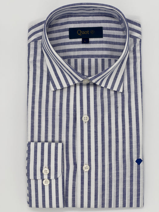 Linen–cotton blend Blue Serene Stripes